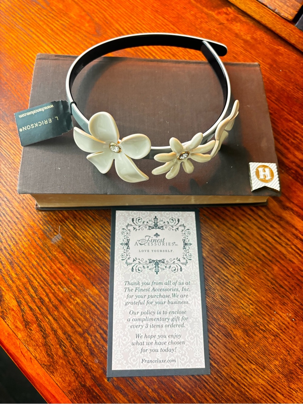 Ivory Floral Resin Headband with Crystal Centers